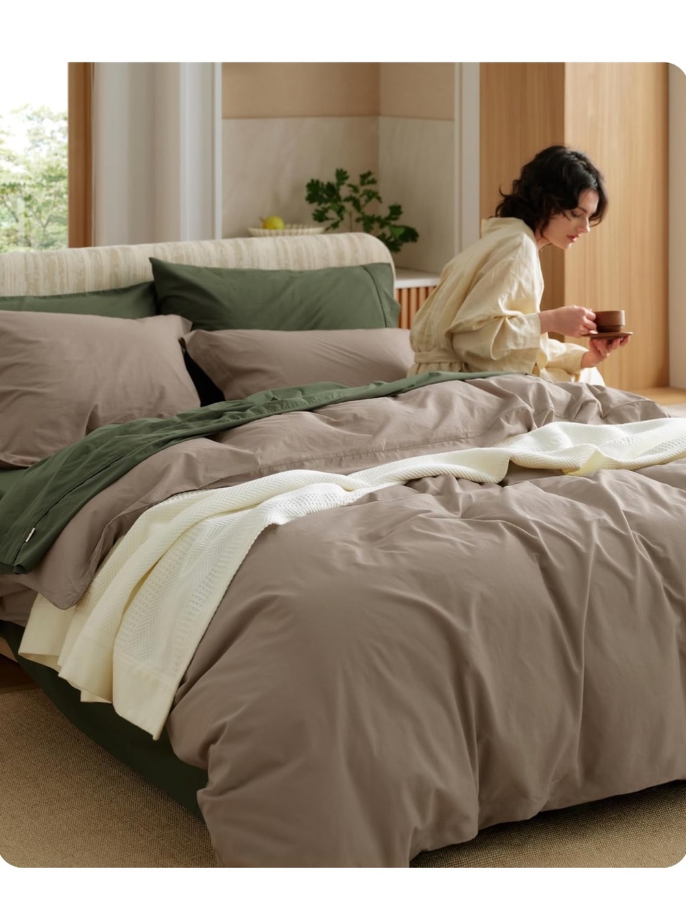 Bedsure PureWoven 100% Washed Cotton Duvet Cover Set, Queen Size